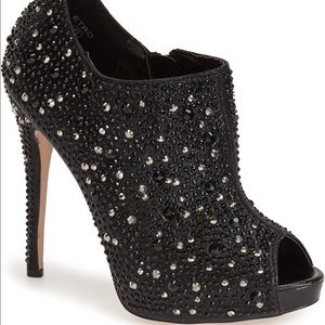 Lauren Lorraine Etra Peep Toe Bootie Black Rhinestone Peep Toe Pumps size 9
